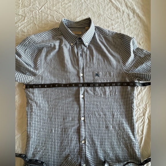 Burberry Brit Gingham Check Short Sleeve Button Down Shirt Size M Baby Blue - Picture 8 of 9